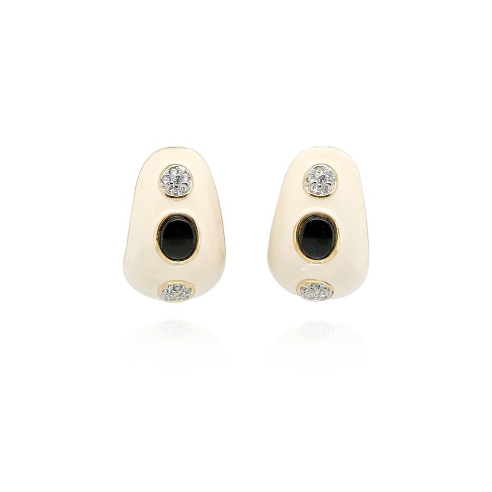 Kenneth Jay Lane KJL Cream Enamel Clip-On Earrings | Gold Tone Designer Clips